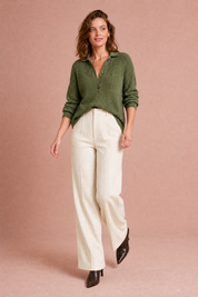 Top maille gaufrée col chemise | Vue en mouvement | Lounelle Paris