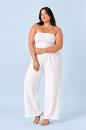 Combinaison bandeau jambes larges | Porté sur une silhouette plus ronde | Lounelle Paris