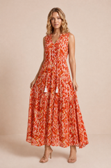 Printed V-neck fringed dress