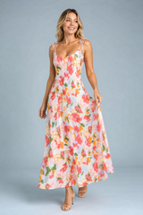 Light Blue Floral Tie-Strap Maxi Dress