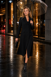 Manteau long cintré à col tailleur | Variante Noir - Lifestyle | Lounelle Paris