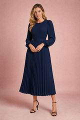 Belted Pleated Midi Dress