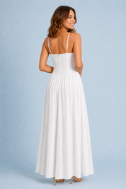 Robe longue blanche bretelles dentelle | Vue de dos | Lounelle Paris