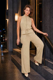 Ensemble sans manches col montant | Variante Beige - Lifestyle | Lounelle Paris