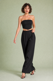 Ensemble rayé bandeau et pantalon large | Vue en mouvement | Lounelle Paris