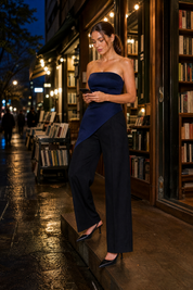 Top bustier froncé asymétrique | Variante Bleu - Lifestyle | Lounelle Paris