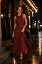 Robe longue à pois dos nu | Variante Bordeaux - Lifestyle | Lounelle Paris