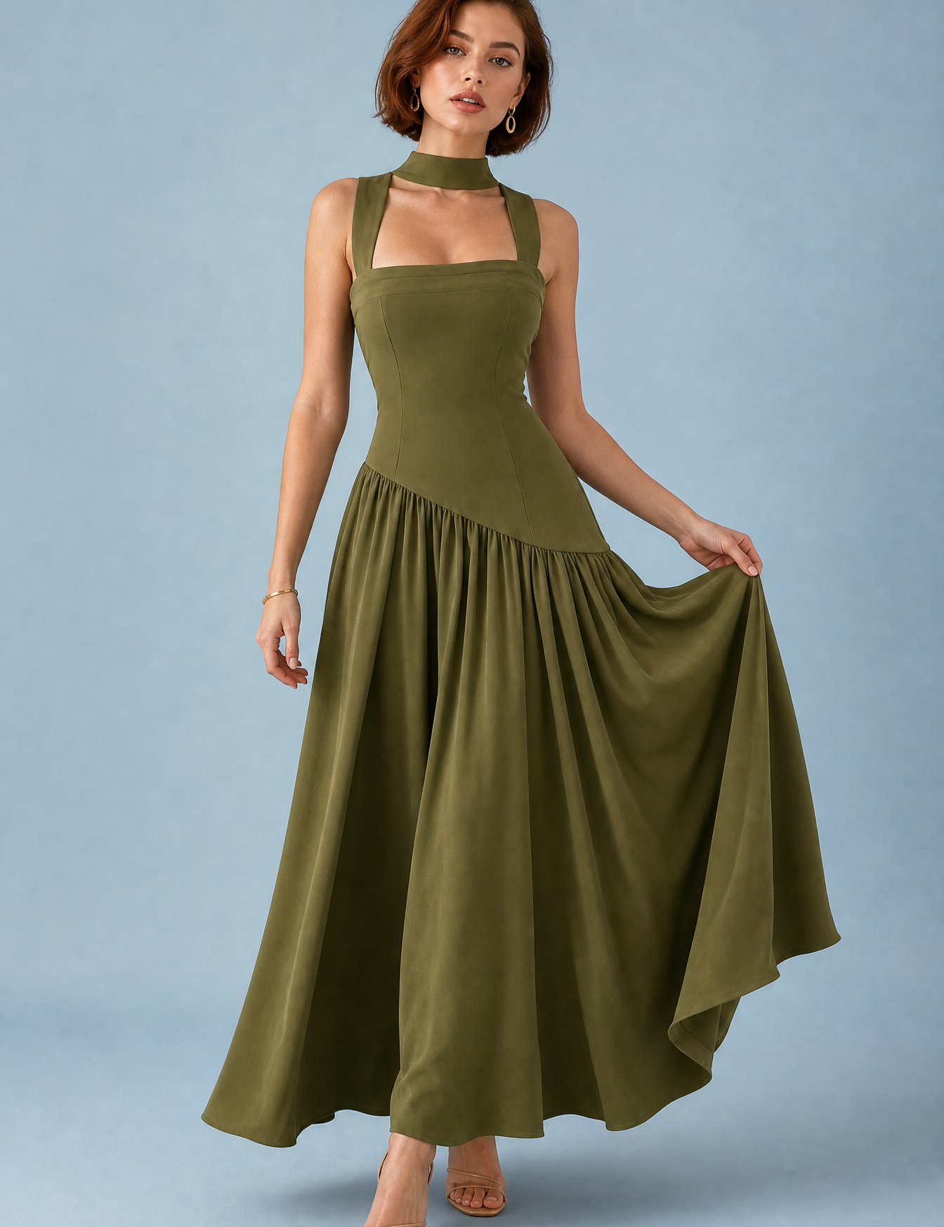 Robe longue col halter à lacets | Vue de face | Lounelle Paris