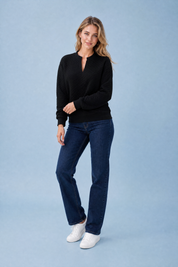 Sweat texturé col en V | Variante Noir | Lounelle Paris