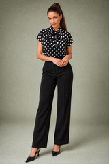 Polka Dot Tie-Neck Blouse