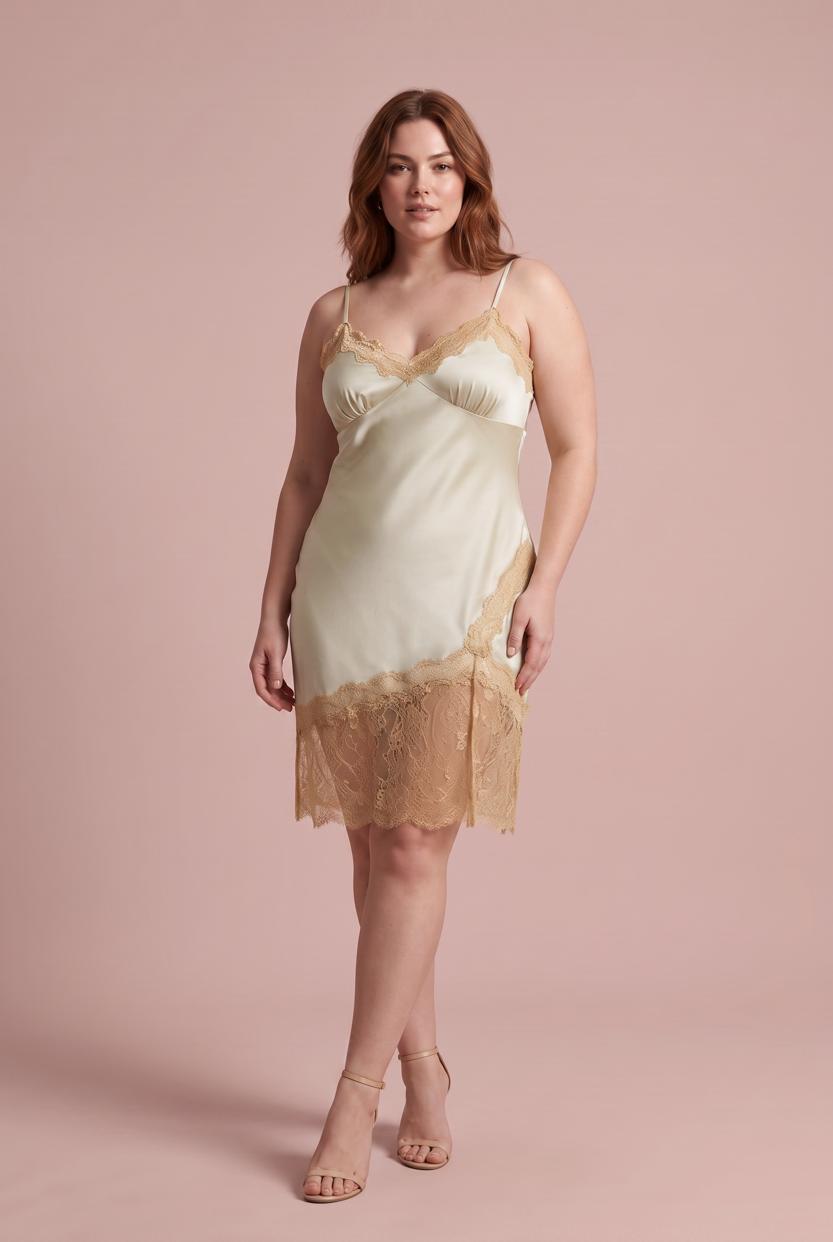 Robe nuisette verte à dentelle | Porté sur une silhouette plus ronde | Lounelle Paris