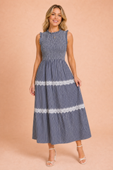Striped Smocked Midi Dress