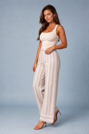 Pantalon large rayé taille haute | Vue de profil | Lounelle Paris