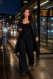 Pantalon fluide taille haute ceinture croisée | Variante Noir - Lifestyle | Lounelle Paris