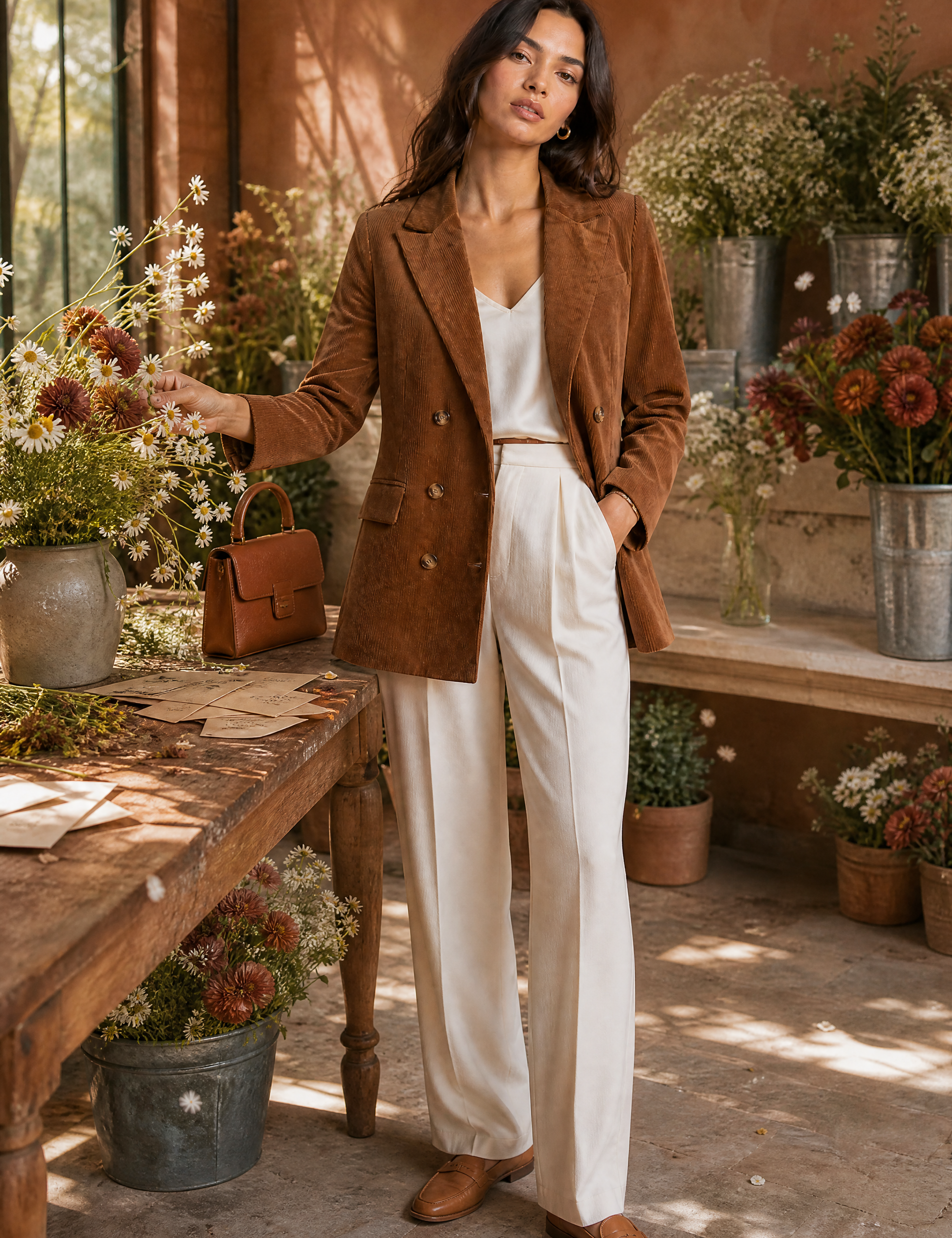 Blazer mi-long velours côtelé | Photo lifestyle | Lounelle Paris