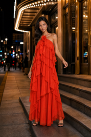 Robe longue dos nu à volants | Variante Rouge - Lifestyle | Lounelle Paris