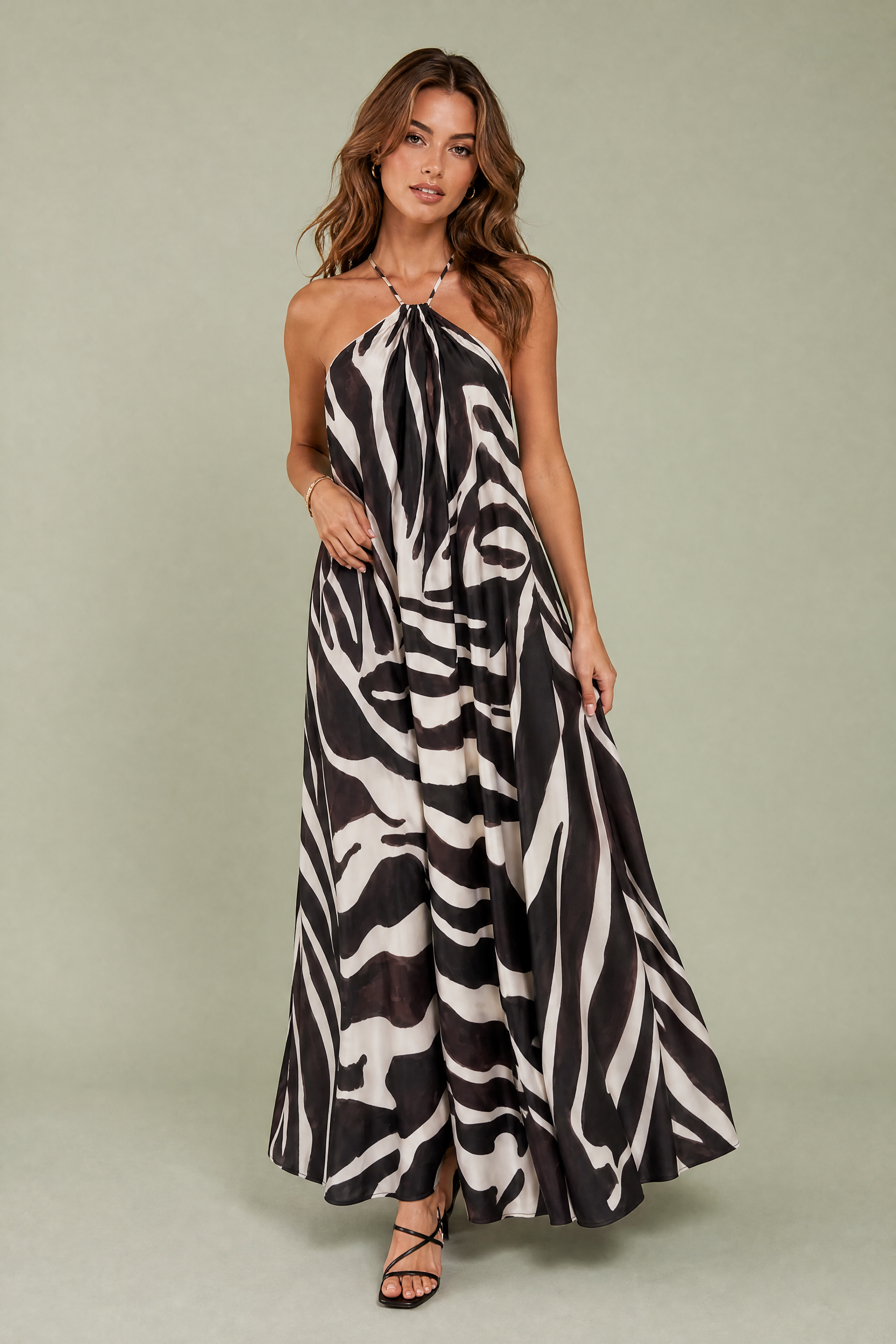 Robe longue col licou imprimé animalier | Vue de face | Lounelle Paris