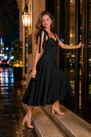 Robe à bretelles nouées dos nu | Variante Noir - Lifestyle | Lounelle Paris