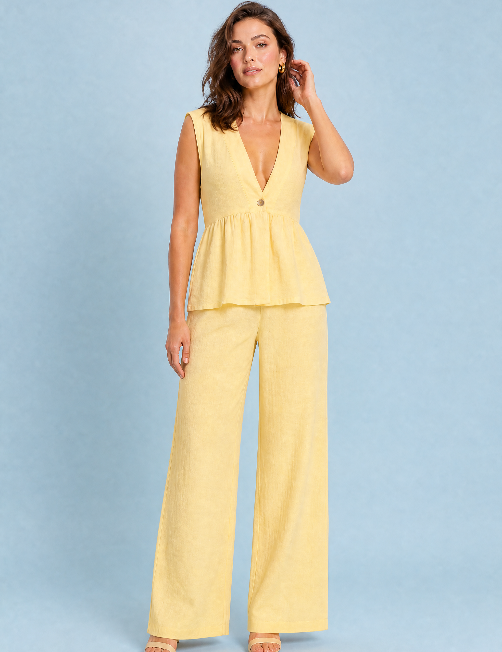 Ensemble pantalon jaune col V | Variante Jaune | Lounelle Paris