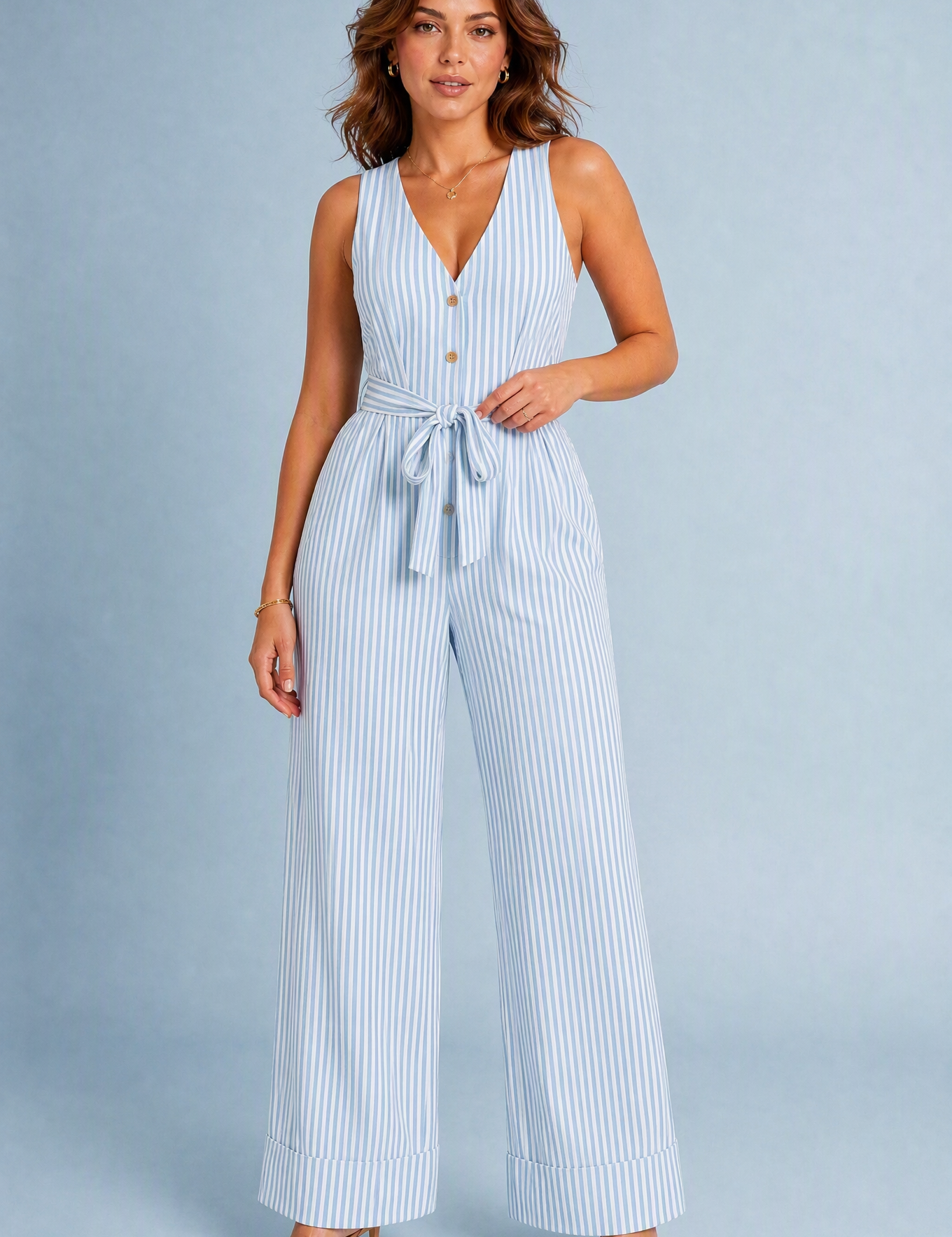 Combinaison rayée col V | Variante Bleu | Lounelle Paris