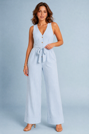 Combinaison rayée col V | Variante Bleu | Lounelle Paris