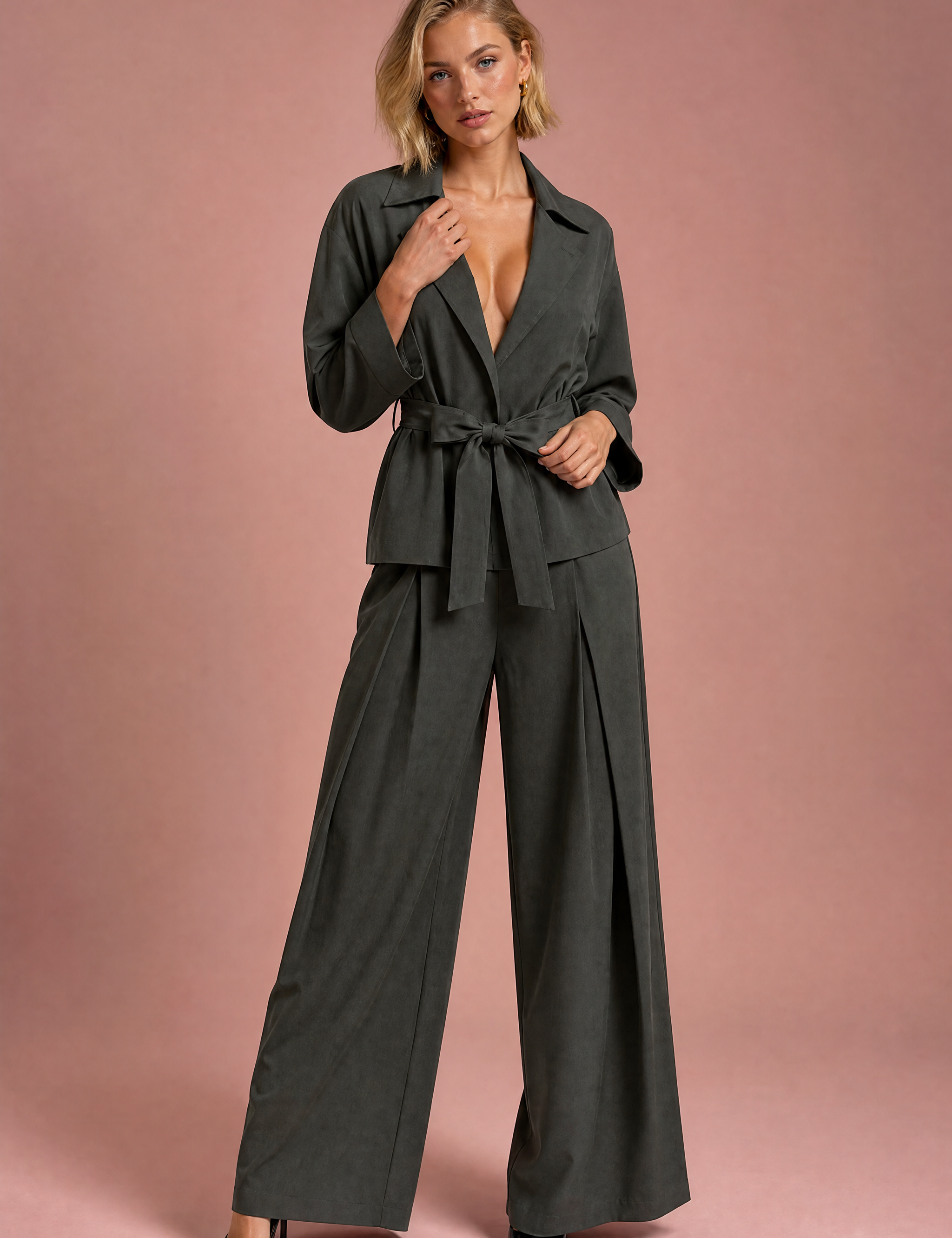 Ensemble trench pantalon ceinturé | Vue de face | Lounelle Paris