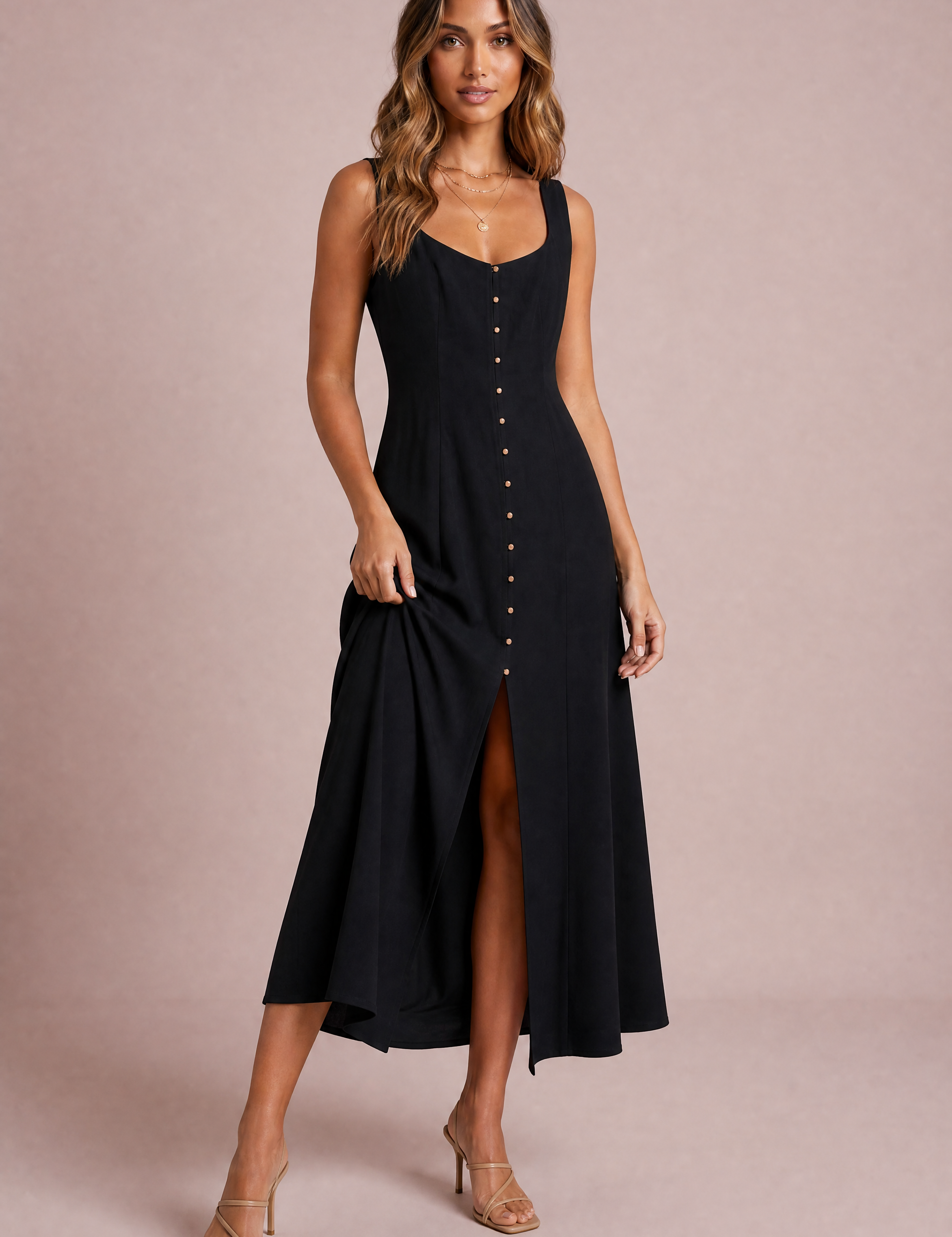 Robe midi à encolure carrée | Variante Noir | Lounelle Paris