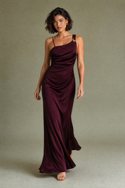 Robe longue bordeaux asymétrique | Vue en mouvement | Lounelle Paris