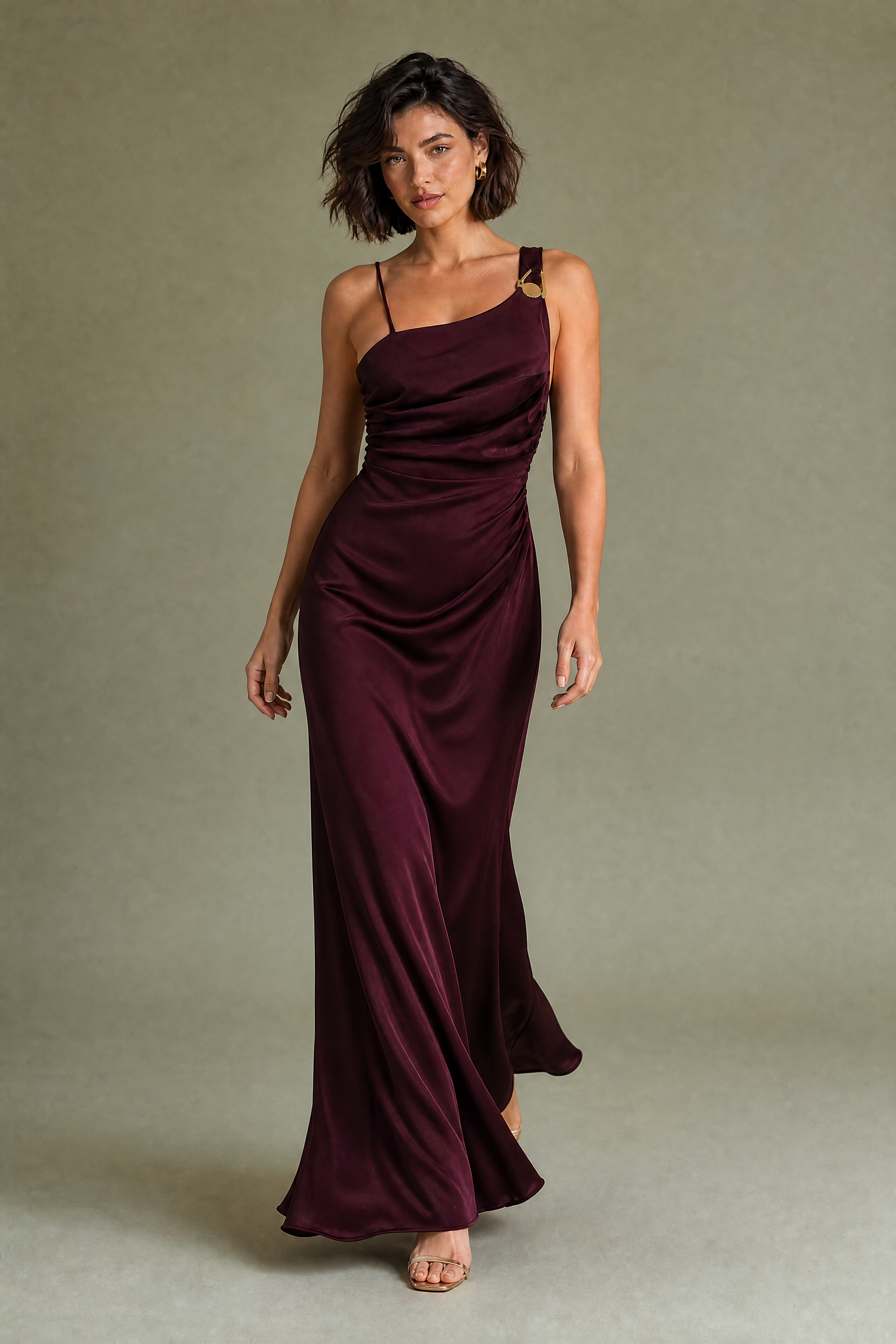 Robe longue bordeaux asymétrique | Vue en mouvement | Lounelle Paris