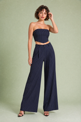 Striped Bandeau and Wide-Leg Pants Set