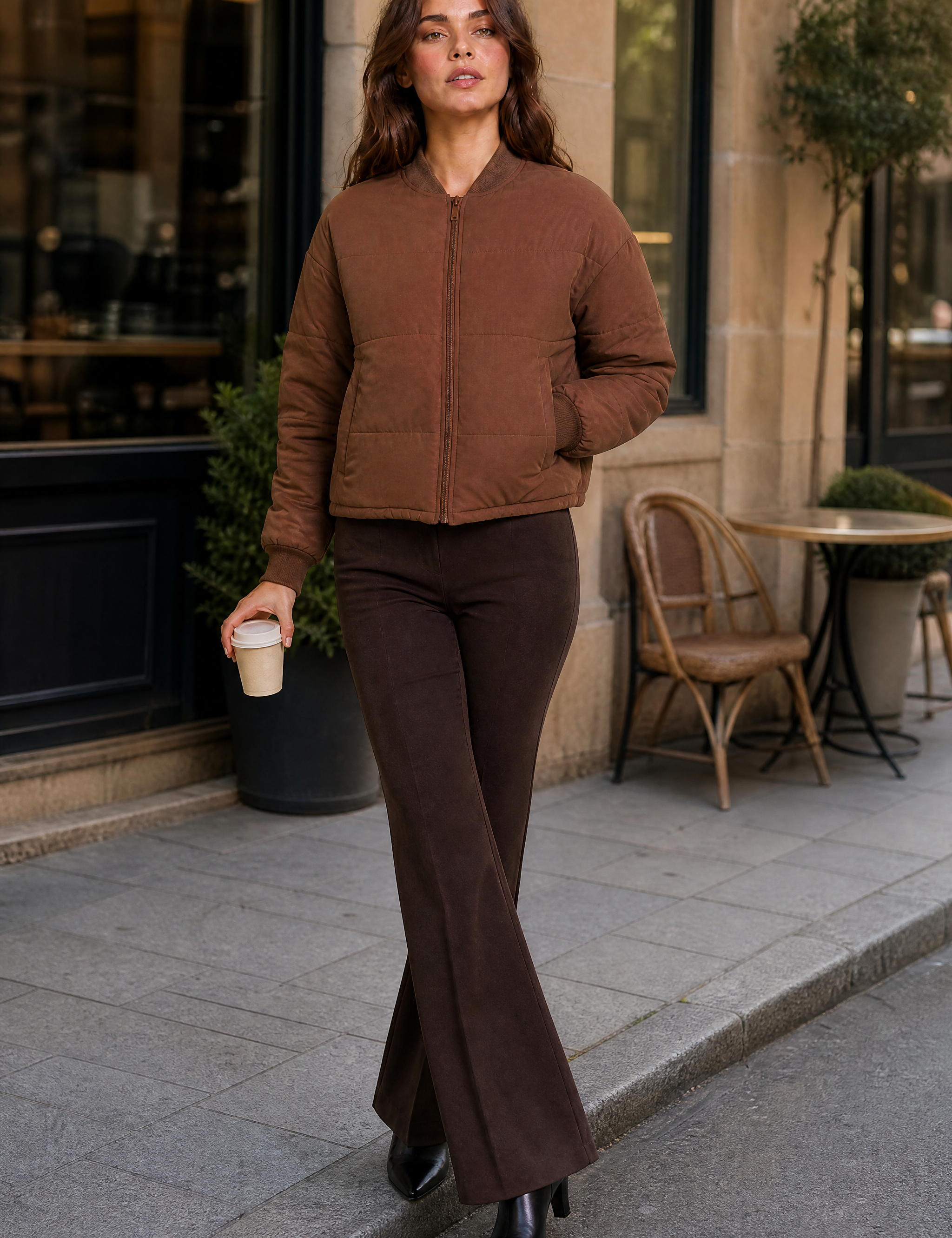 Veste matelassée courte col baseball | Variante Marron - Lifestyle | Lounelle Paris