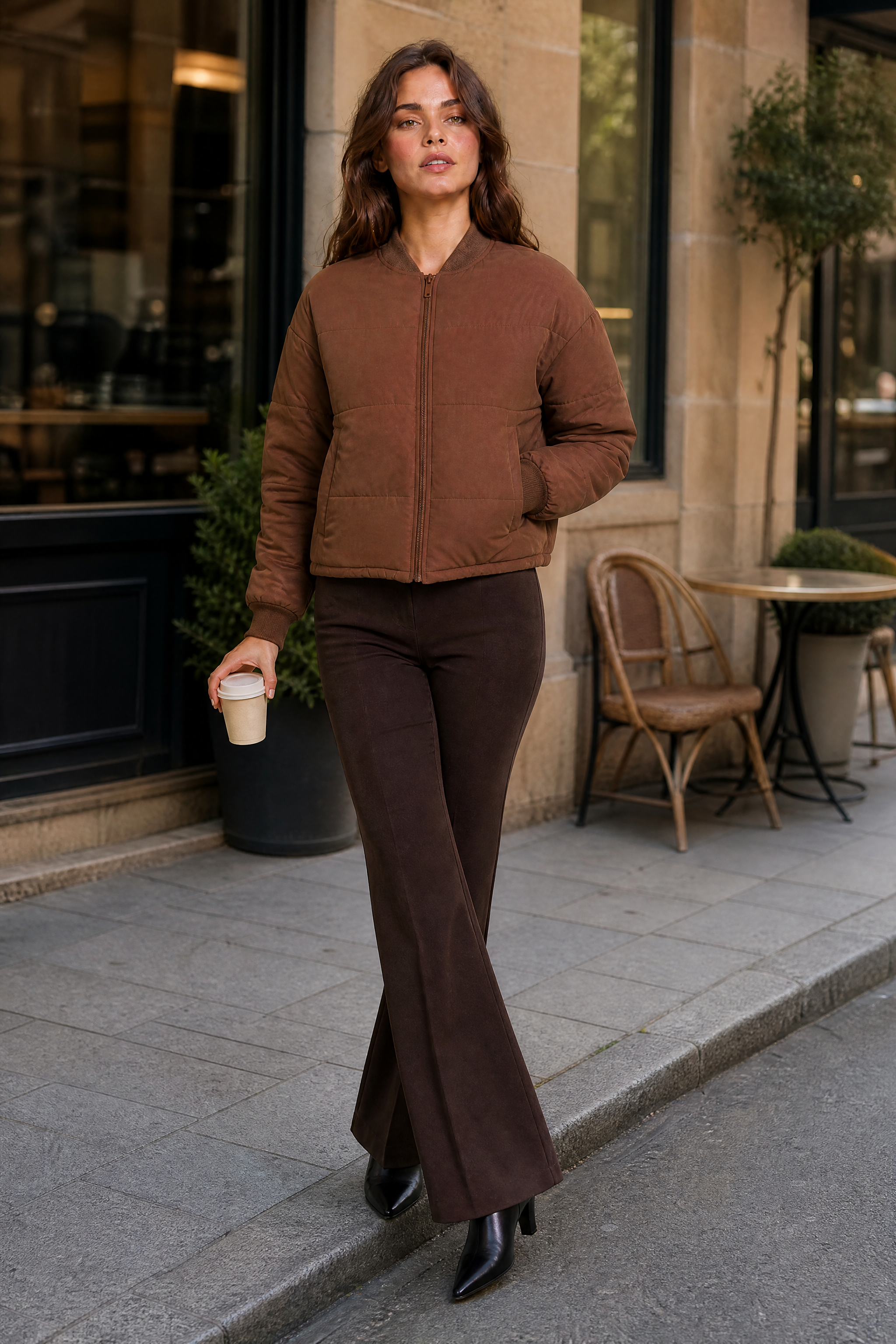 Veste matelassée courte col baseball | Variante Marron - Lifestyle | Lounelle Paris