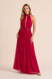 Robe longue col licou dos nu | Variante Rouge | Lounelle Paris