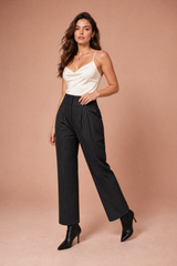 High-Waisted Pinstripe Wide-Leg Pants