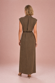 Robe longue marron col chemise | Vue de dos | Lounelle Paris