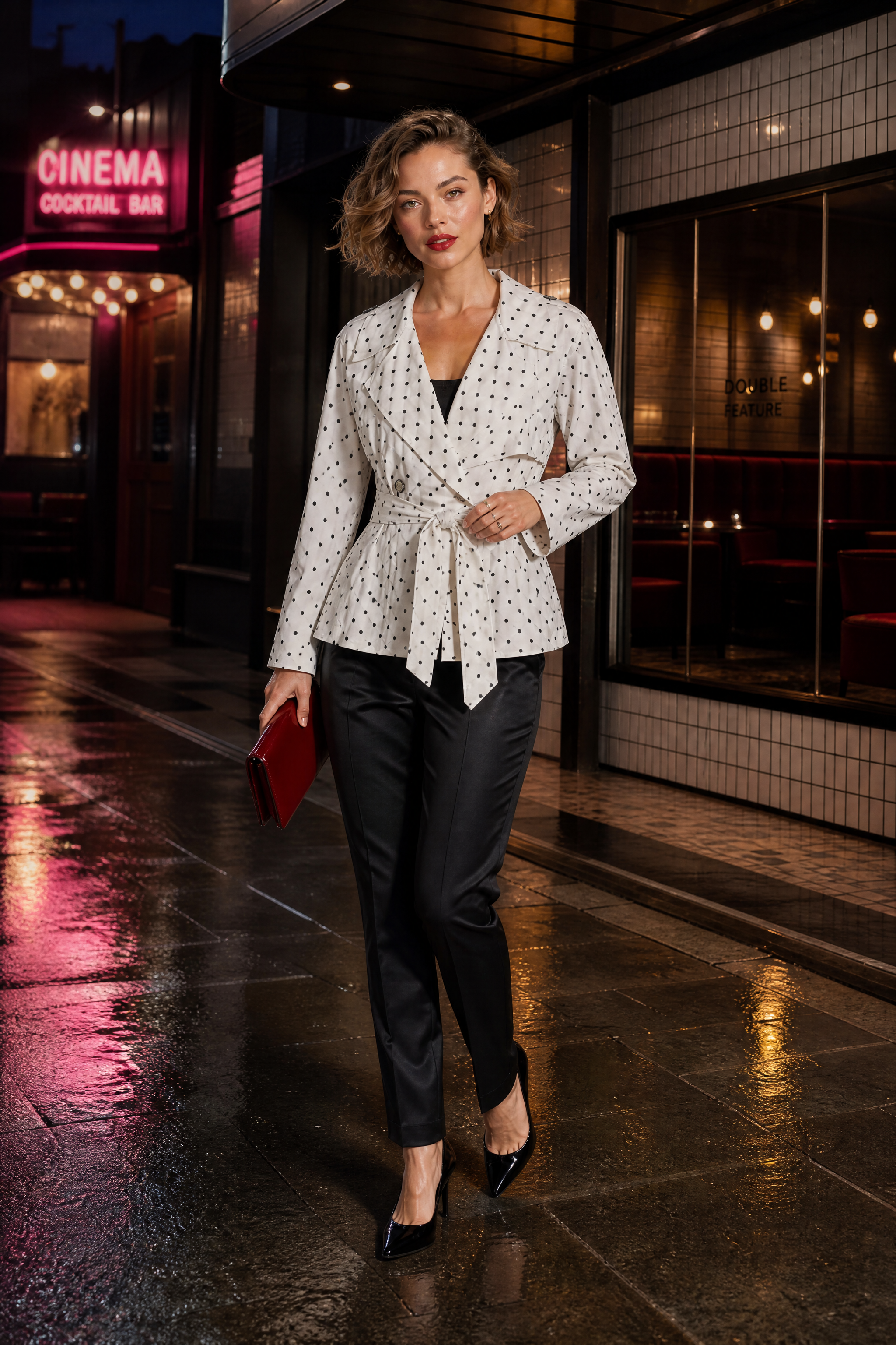 Trench blanc à pois ceinturé | Deuxième photo lifestyle | Lounelle Paris