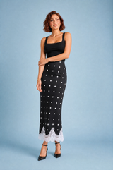 Polka Dot Lace-Trim Maxi Skirt
