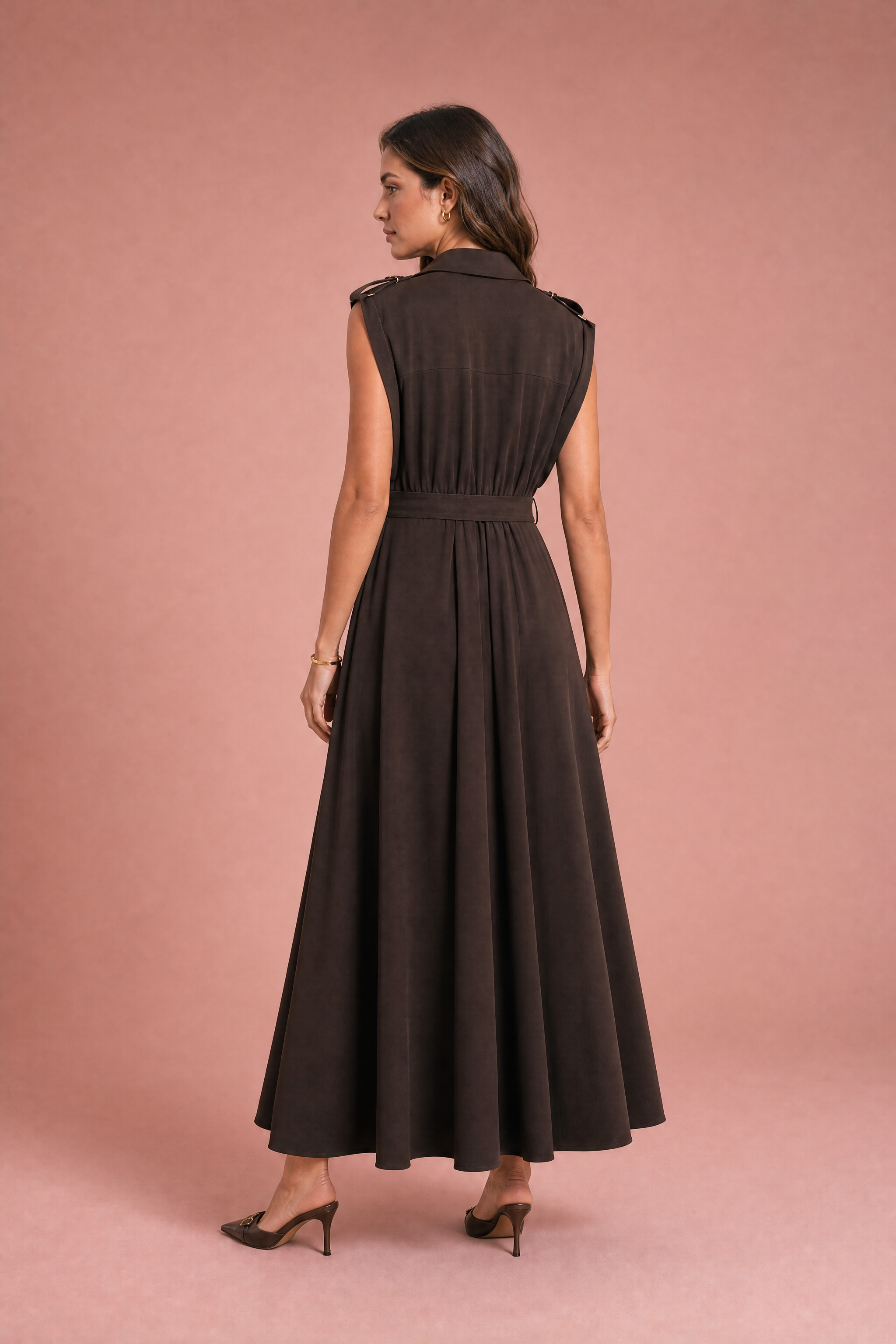 Robe marron col chemise ceinturée | Vue de dos | Lounelle Paris