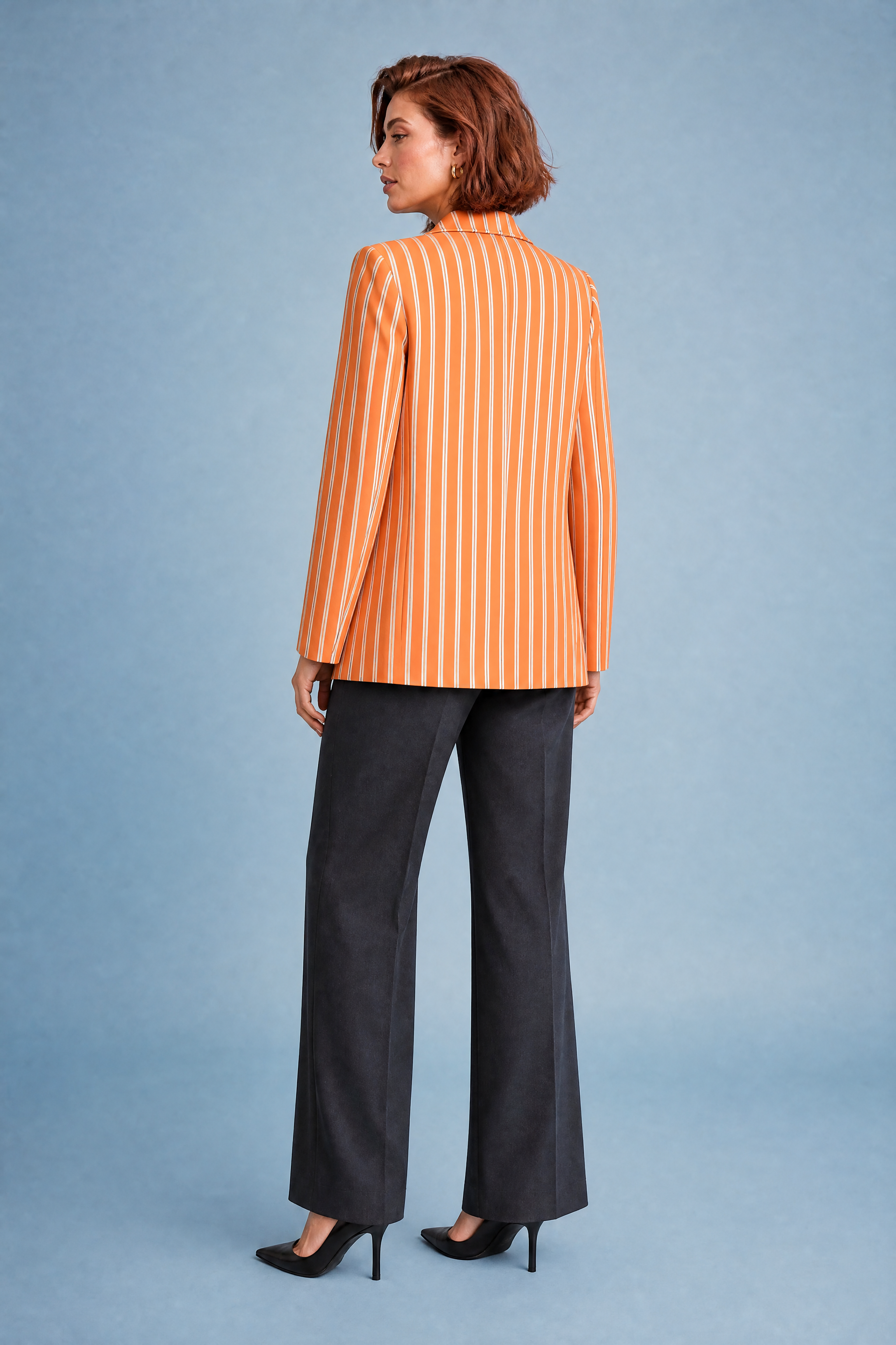Blazer orange rayé coupe ample | Vue de dos | Lounelle Paris