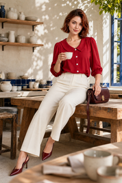 Chemisier col rond manches bouffantes | Photo lifestyle | Lounelle Paris