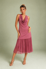 Sleeveless draped pink dress