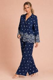 Ensemble bleu marine ample brodé | Vue de face | Lounelle Paris