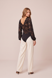 Body noir en dentelle manches longues | Vue de dos | Lounelle Paris