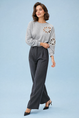 Gray Pearl-Embellished Cutout Sweatshirt