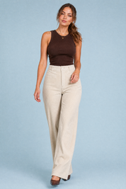 Pantalon large velours côtelé taille haute | Vue en mouvement | Lounelle Paris