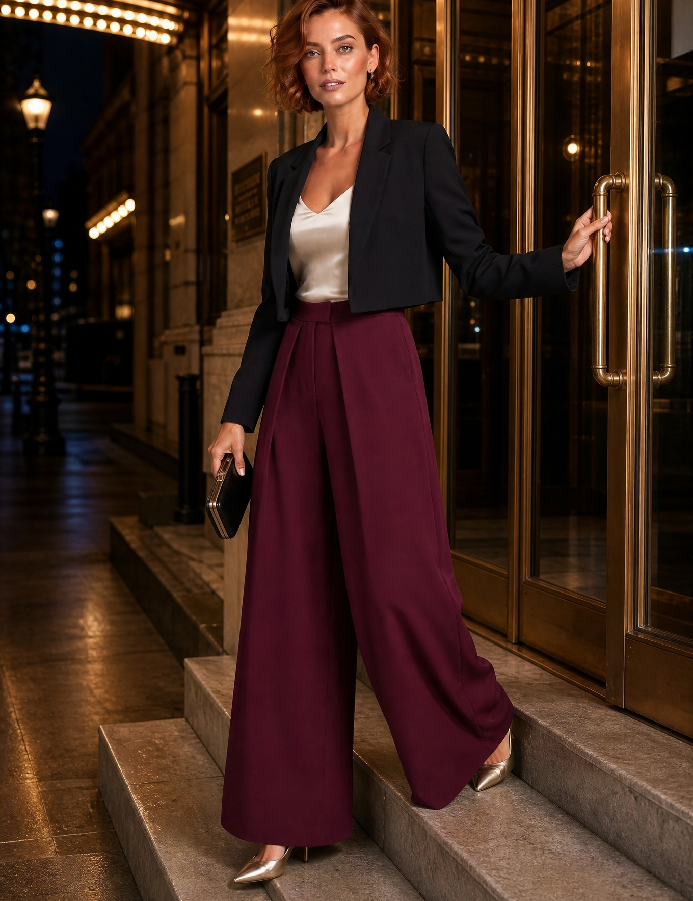 Pantalon large noir plis devant | Variante Bordeaux - Lifestyle | Lounelle Paris