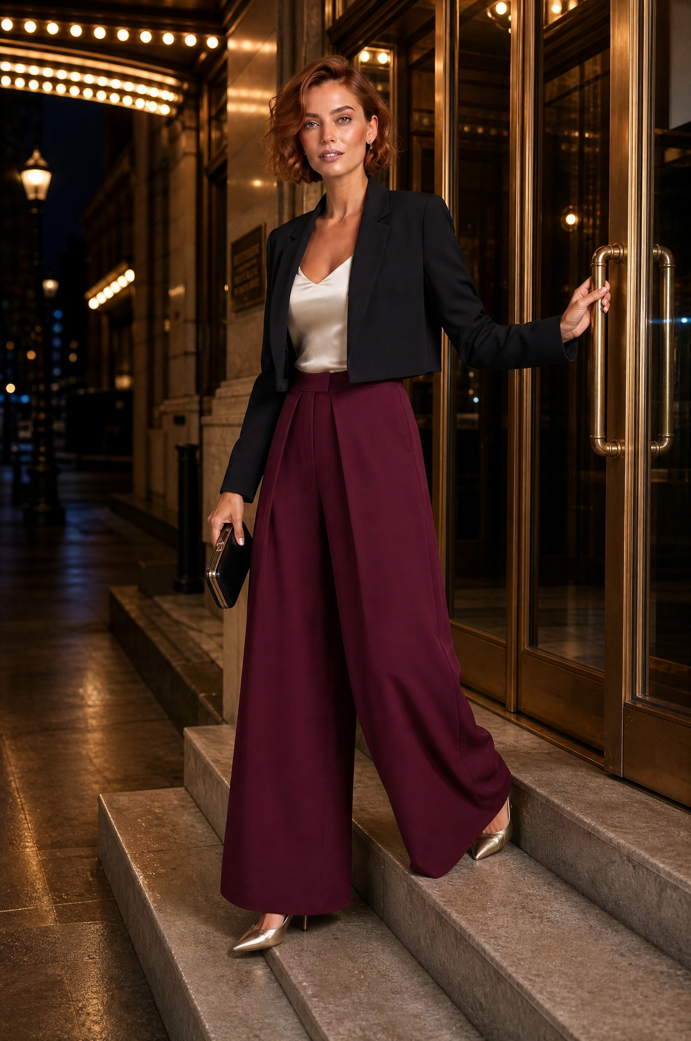 Pantalon large noir plis devant | Variante Bordeaux - Lifestyle | Lounelle Paris