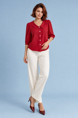 Puff-Sleeved Round-Neck Blouse