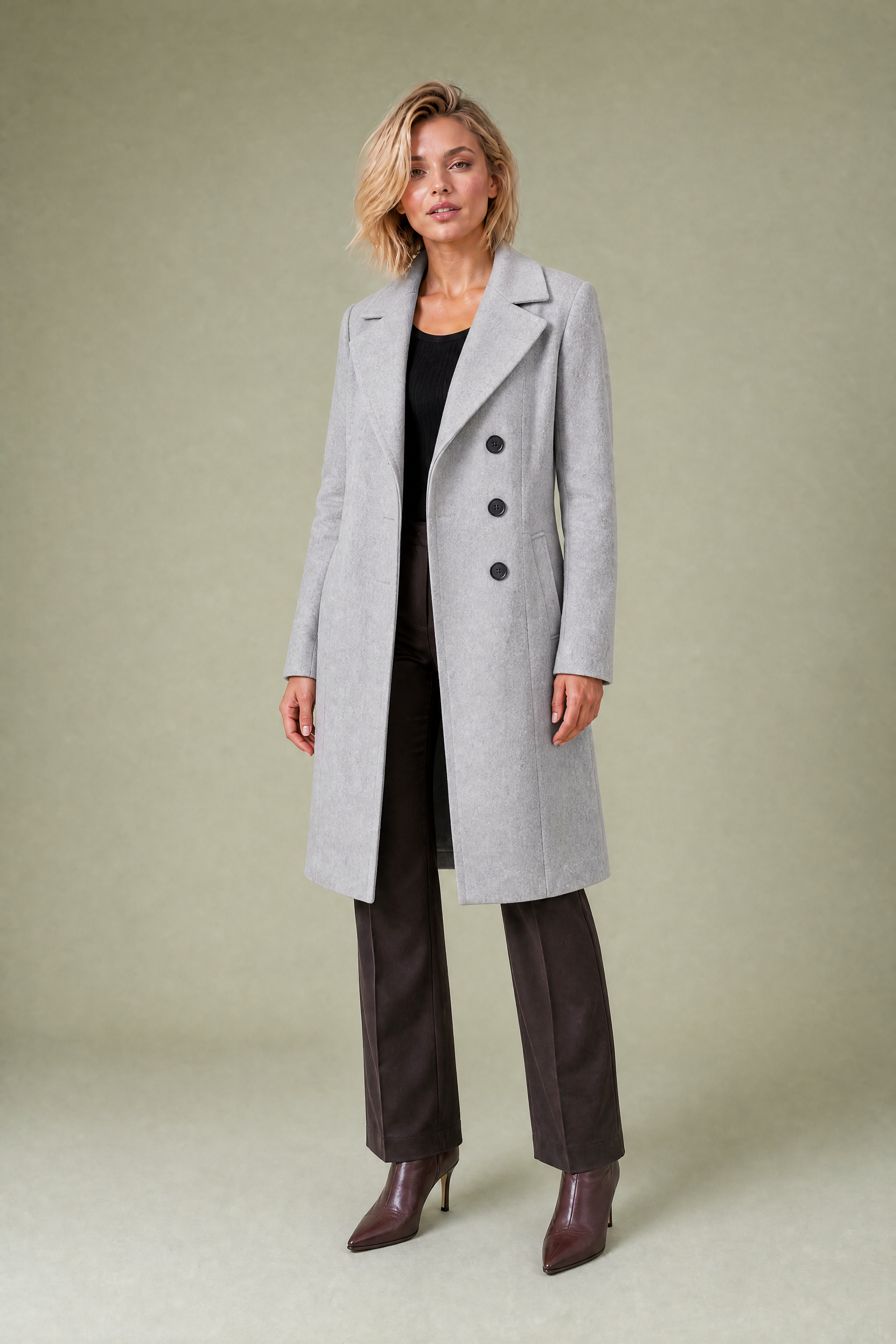 Manteau long ceinturé à col tailleur | Variante Gris | Lounelle Paris