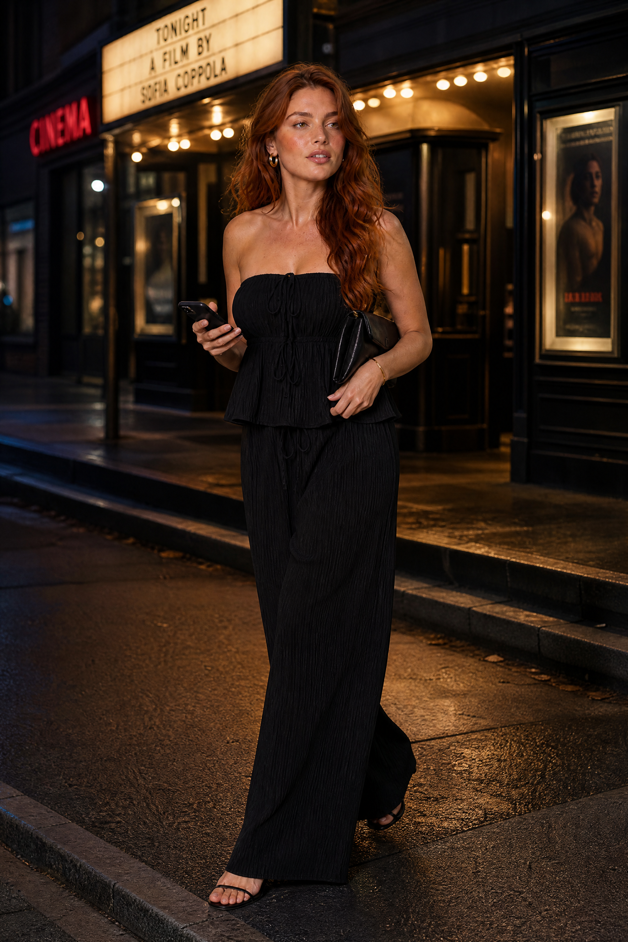 Ensemble pantalon large bustier volanté | Variante Noir - Lifestyle | Lounelle Paris